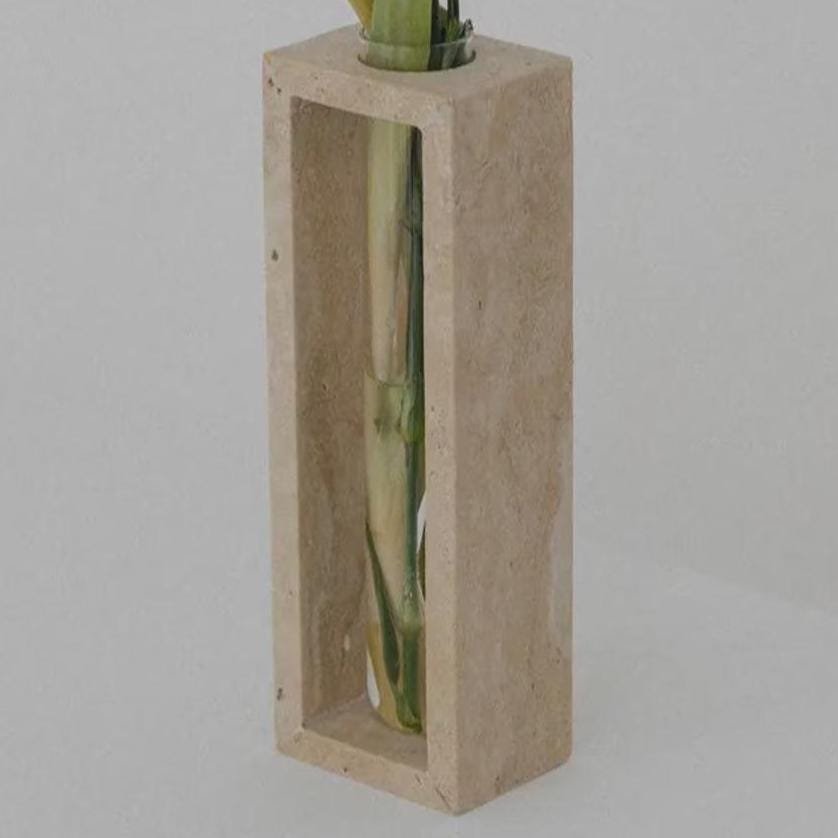 Natural Travertine Brutalist Bud Vase, Minimalist Stone Flower Vase, Sculptural Office Desk Decor - Image 3