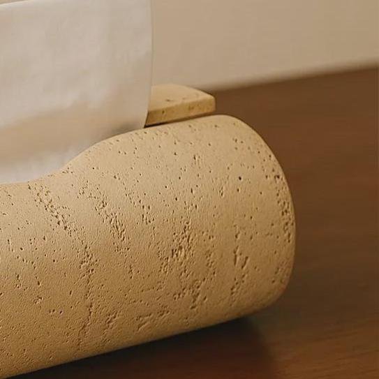 Beige Travertine Tissue Box Holder, Modern Stone Bathroom Decor (10"x5"x5") - Image 5