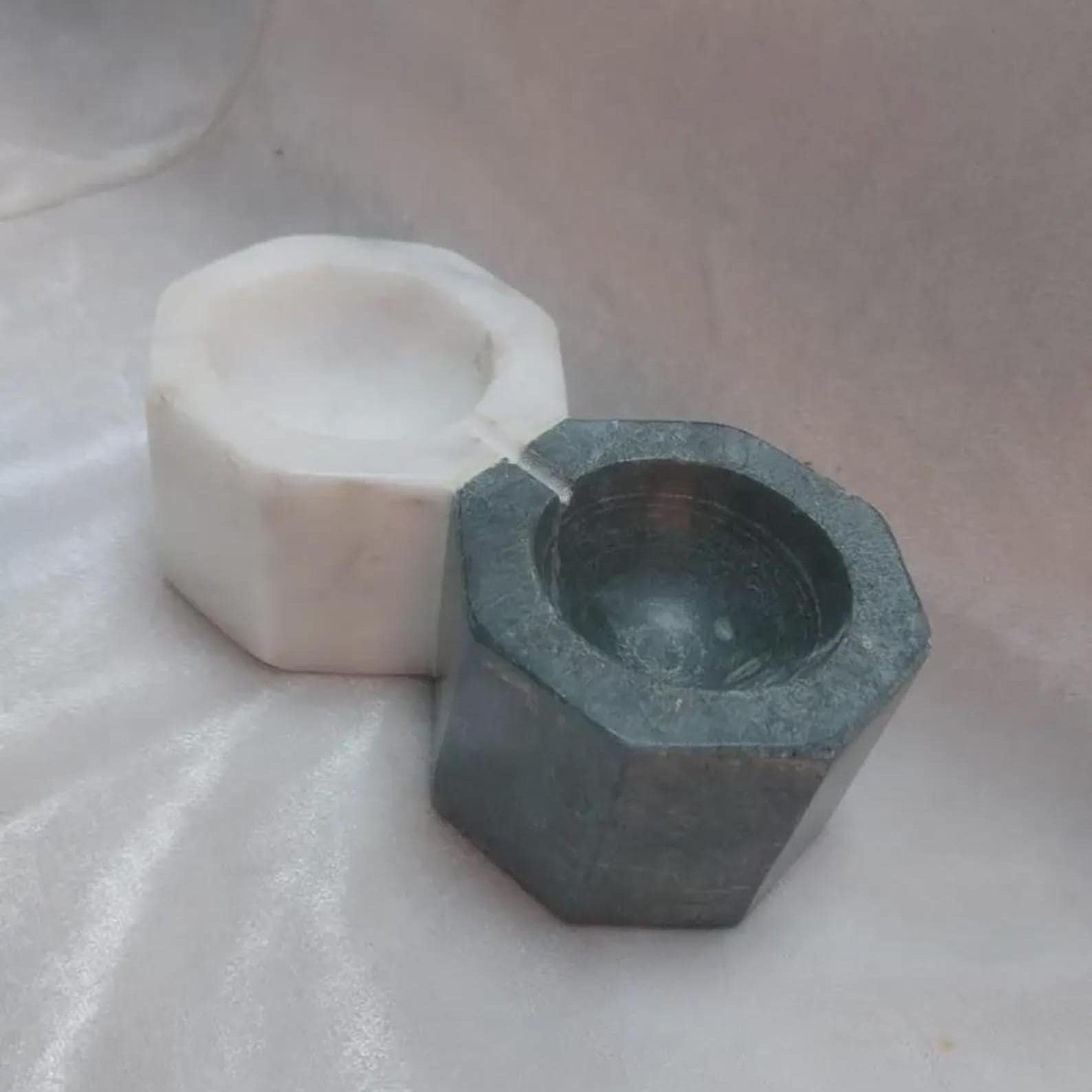 Hand-Carved Dual Marble Candle Holder, Hexagonal Tealight Stand, Modern Home Decor - Image 3
