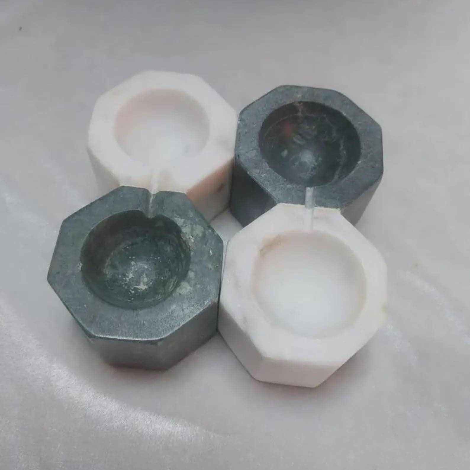 Hand-Carved Dual Marble Candle Holder, Hexagonal Tealight Stand, Modern Home Decor - Image 7