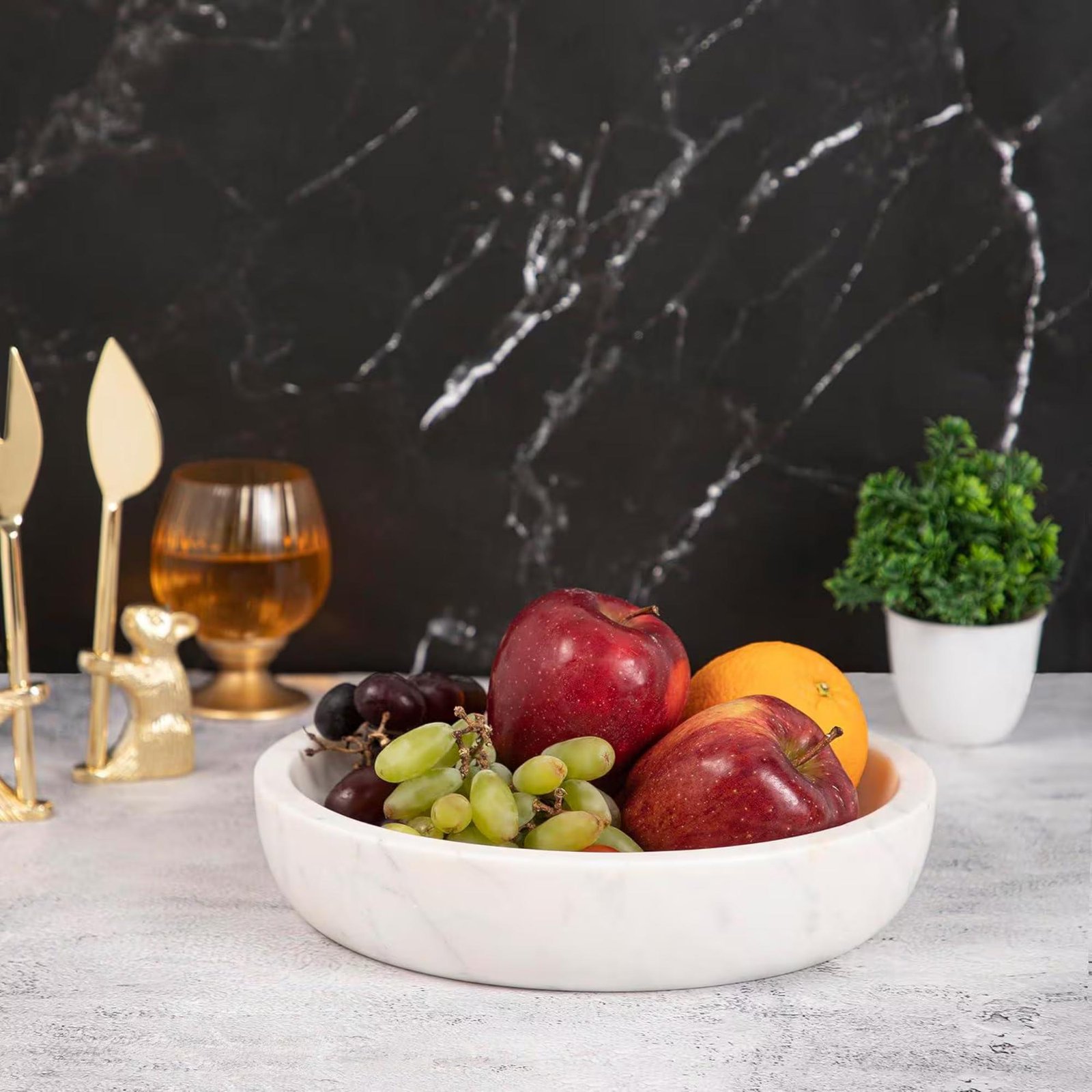 Handcrafted White Marble Soapstone Bowl: Modern Centerpiece, Fruit Tray (26cm) - Image 3