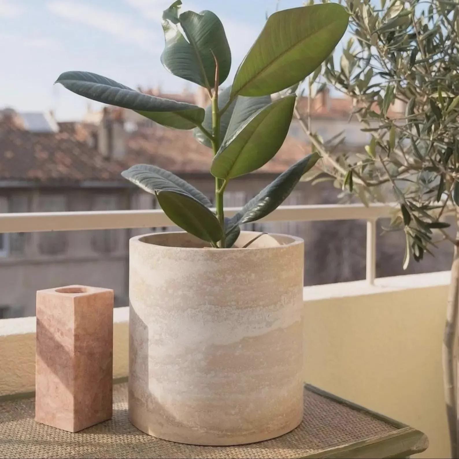 Handcrafted Travertine Stone Planters, Cylindrical Indoor Pots, Natural Stone Decor (Set of 3) - Image 2