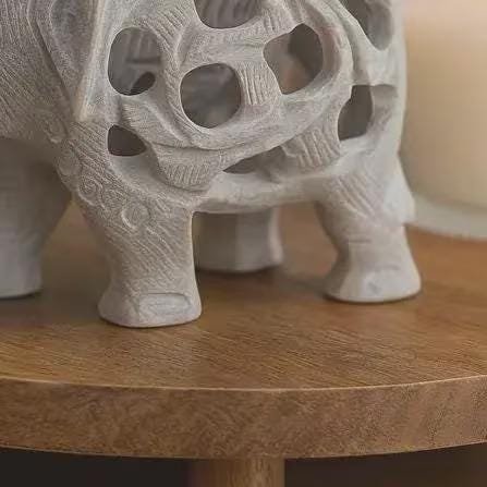 Hand-Carved Soapstone Elephant Figurine: Jali Boho Home Decor, Good Luck Gift - Image 3