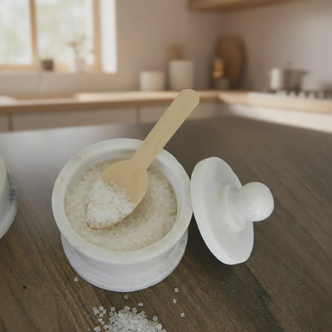 White Marble Salt Cellar Set: Minimalist Spice Jars with Lids (3L x 3W x 2H) - Image 3