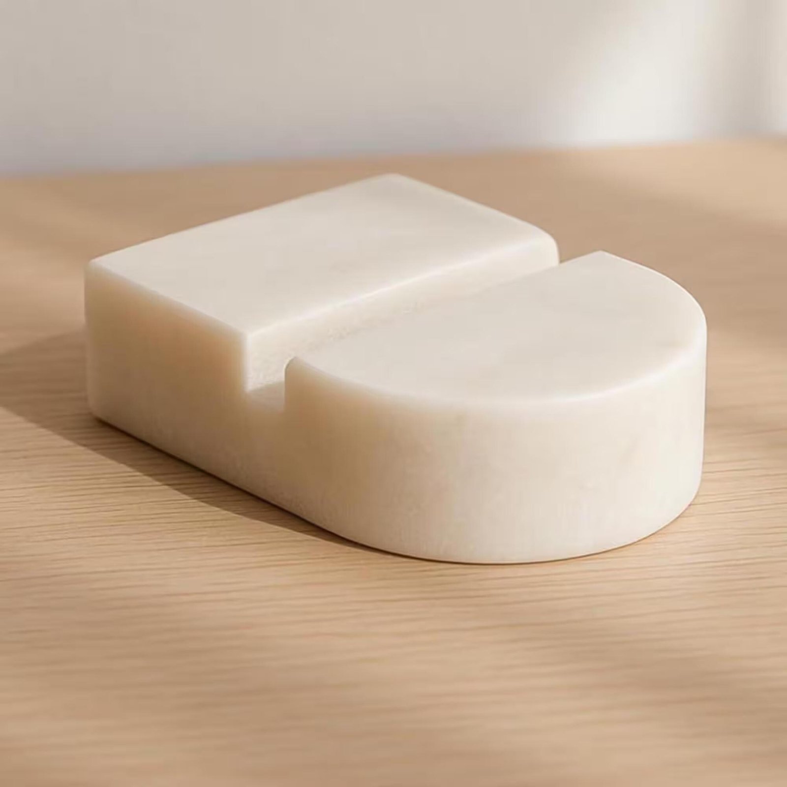 Handcrafted White Marble Phone Stand: Minimalist Desk Organizer, Natural Stone Cradle (3.8" x 2.8") - Image 2
