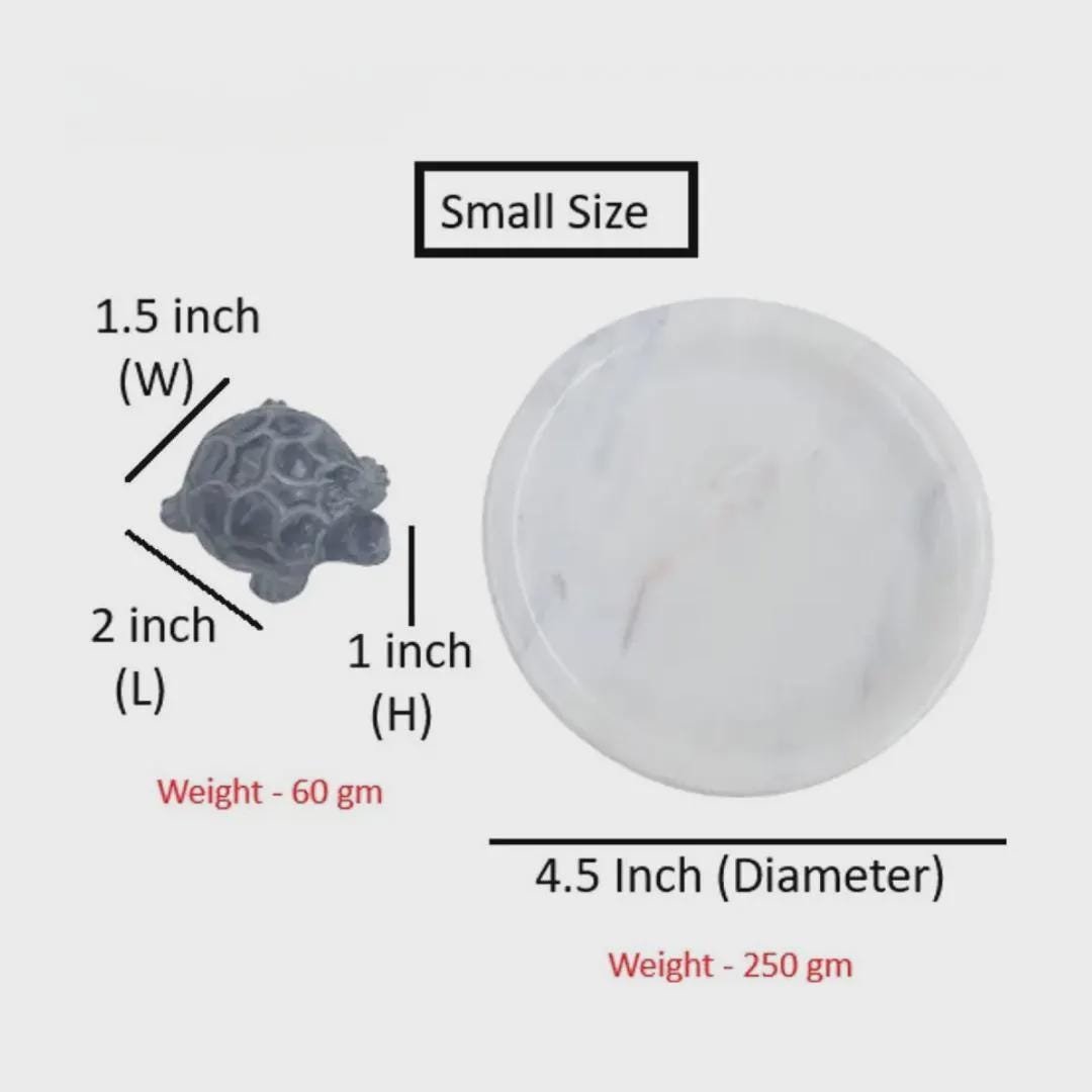 Marble Plate with Soapstone Turtle Figurine: Vastu Feng Shui Wealth Decor (4.5" Plate) - Image 5